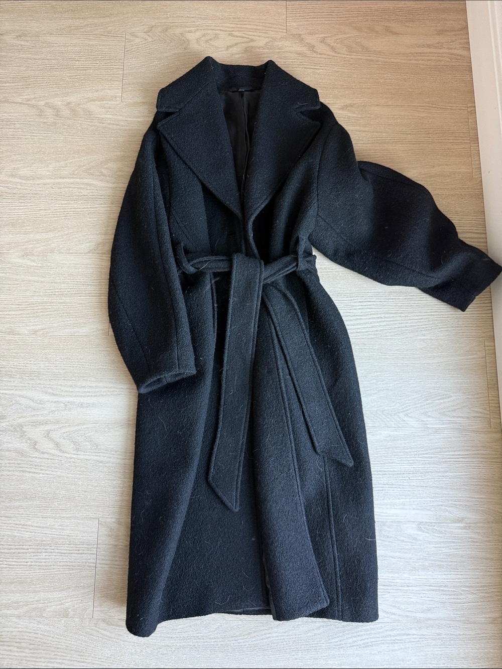 & Other Stories Black Belted Wool Trench Coat